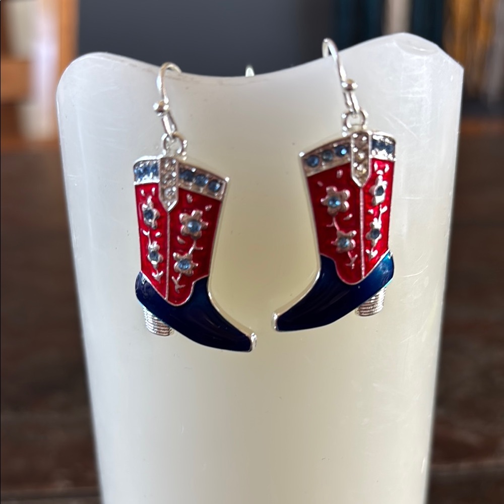 Red and Blue Cowboy Boot Earrings